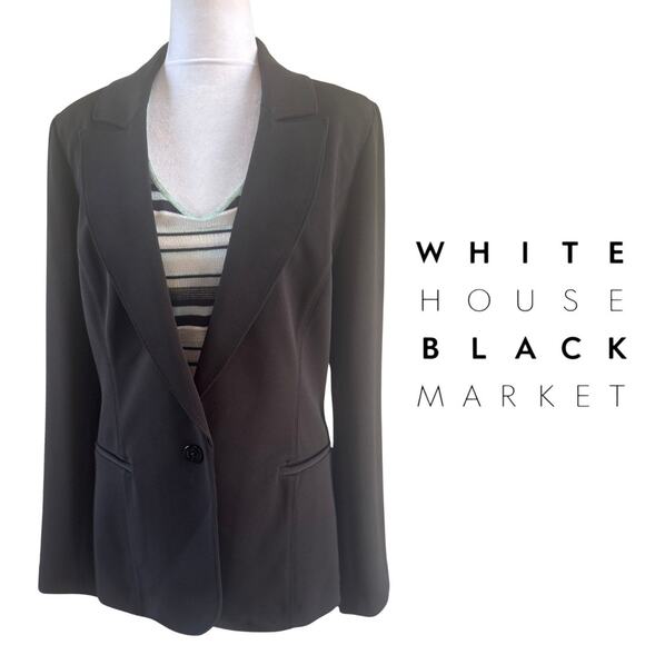 NWOT White House Black Market Jet Black Winter 1 Button Blazer 12 - Picture 1 of 16